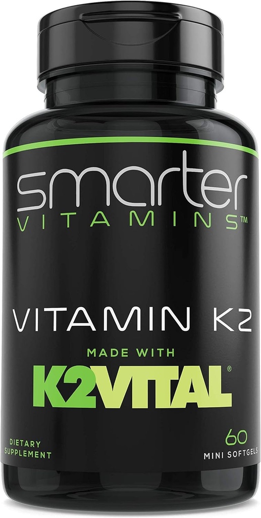 Smarter Vitamin K2 MK7 100mcg, Made with K2VITAL and Kale, 60 Liquid Softgels