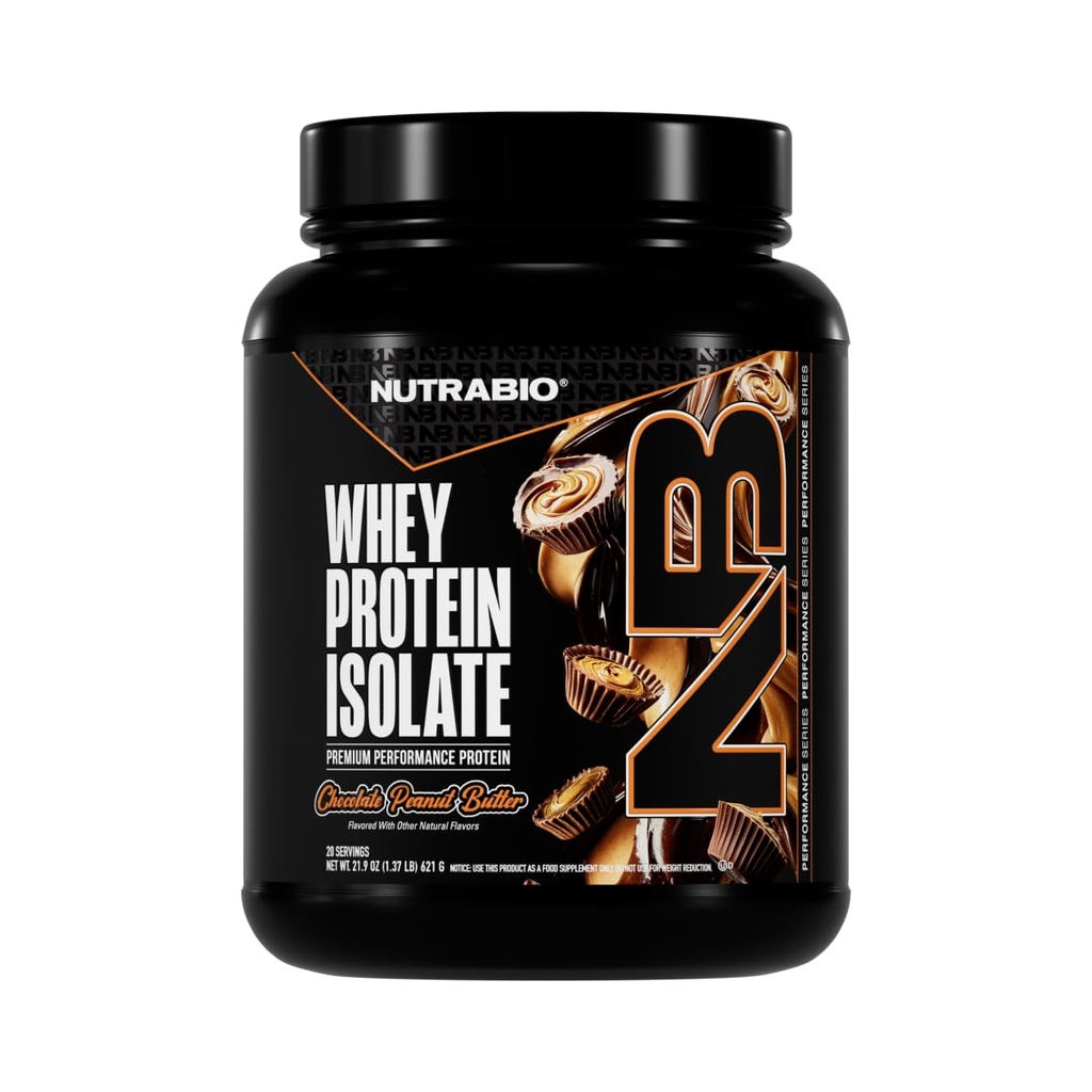 NutraBio 100% Whey Protein Isolate Protein Powder, 25g Protein with Complete Amino Acid Profile, Non-GMO, Soy & Glutten Free, Low Carb, Low Calori Whey Protein Powder, Σοκολάτα Φυστικοβούτυρο, 2 Lbs