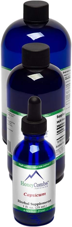 HoneyCombs Liquid Capsicum/Cayenne Pepper Supplement to Support Blood Flow & Heart Health - Organic Cayenne Pepper Drops – Χωρίς αλκοόλ, Cold Pressed Cayenne Pepper Organic Liquid, 8 Fl Oz.