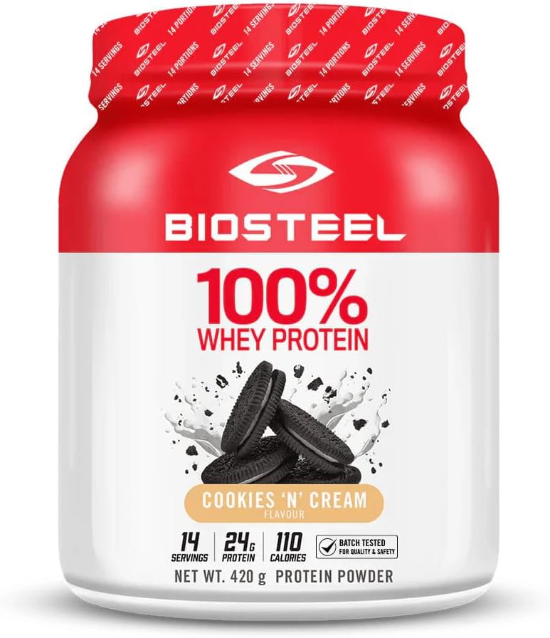 BIOSTEEL 100% Whey Protein Powder - Cookies & Cream, 14 μερίδες, 24g πρωτεΐνη, πρωτεΐνη Whey για τους υπέρ αθλητές, χωρίς ζάχαρη, rBGH δωρεάν, μη-GMO, ενισχυμένη αποκατάσταση και οικοδόμηση μυών