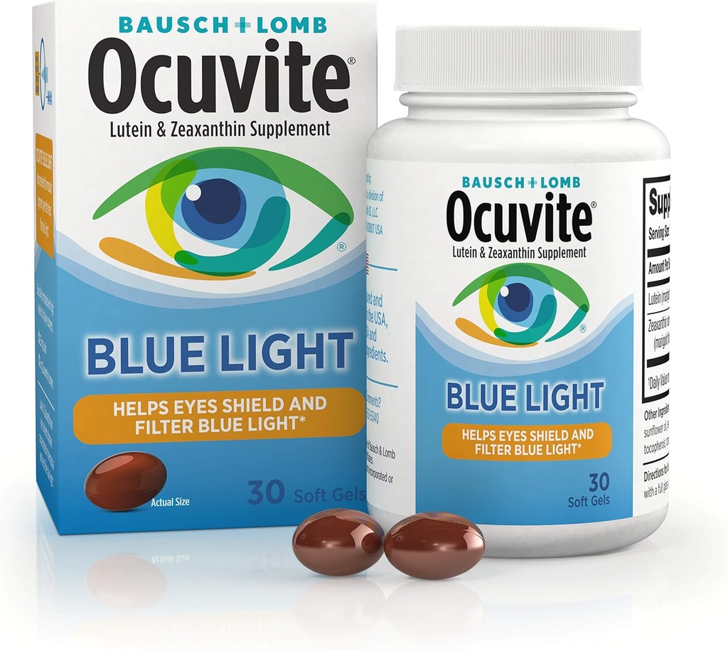 Ocuvite Blue Light Lutein & Zeaxanthin συμπλήρωμα, Βιταμίνη ματιών για το μάτι strain, Όραμα & οφθαλμική υποστήριξη υγείας, Softgels για έκθεση οθόνης & ηλίου, 30 Softgels