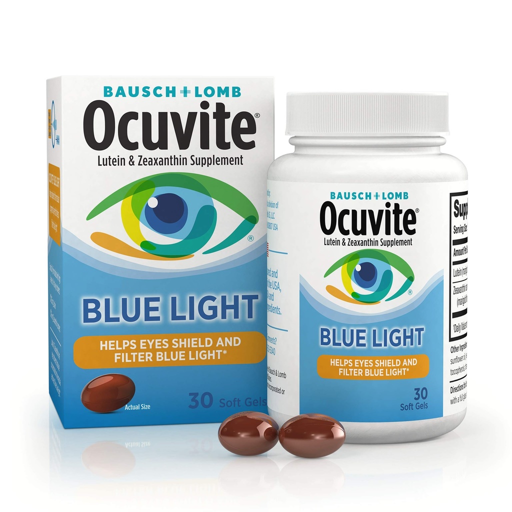 Ocuvite Blue Light Lutein & Zeaxanthin Supplement, Eye Vitamin for Eye Strain, Vision & Ocular Health Support, Softgels for Screen & Sunlight Exposure, 30 Softgels