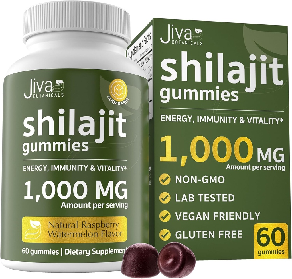 Jiva Botanicals Pure Shilajit από τα Ιμαλάια Gummies για άνδρες και γυναίκες - Shilajit Gummies 1000mg για υγιή γήρανση, ανοσοποιητικό σύστημα & κανονική ενεργειακή υποστήριξη - Χωρίς ζάχαρη, Vegan, 60 Count (πακέτο του 1)