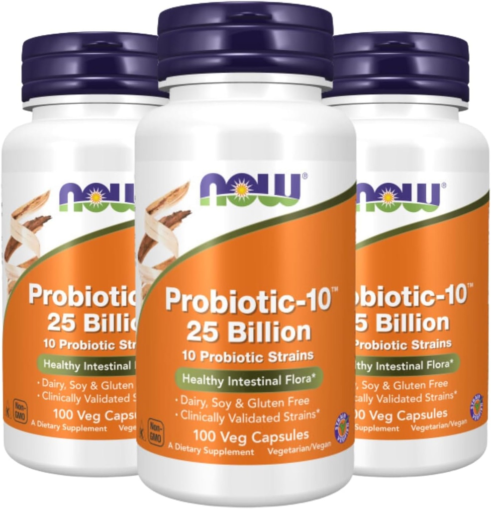 NOW Foods Probiotic-10 25 Billion, 100 Count (Pack of 3)