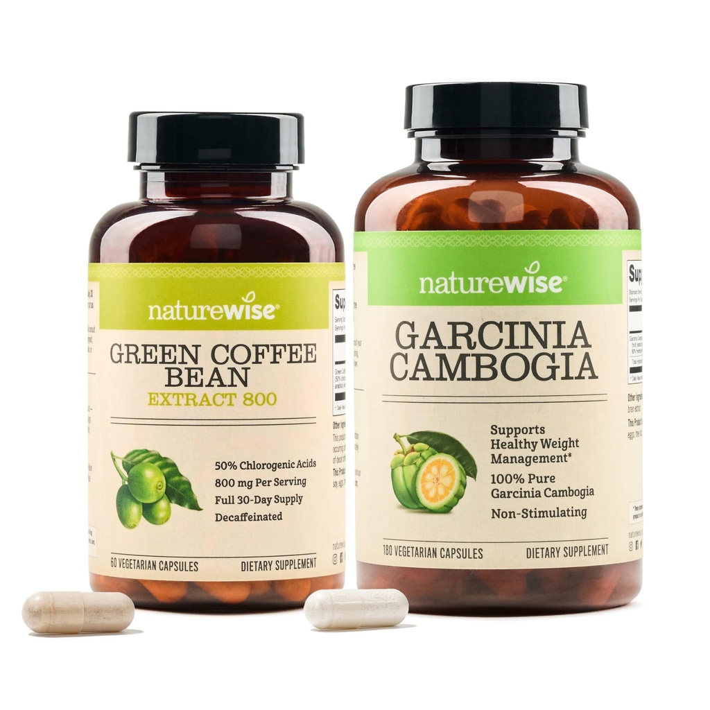 NatureWise Πράσινο Coffee Bean 800mg και Garcinia Cambogia 180 κάψουλες Υποστήριξη στόχων βάρους