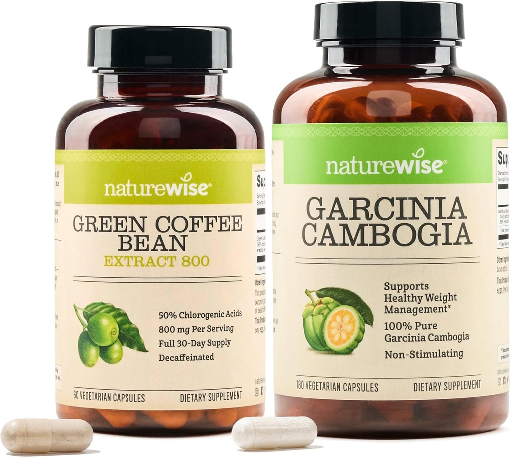 NatureWise Πράσινο Coffee Bean 800mg και Garcinia Cambogia 180 κάψουλες Υποστήριξη στόχων βάρους