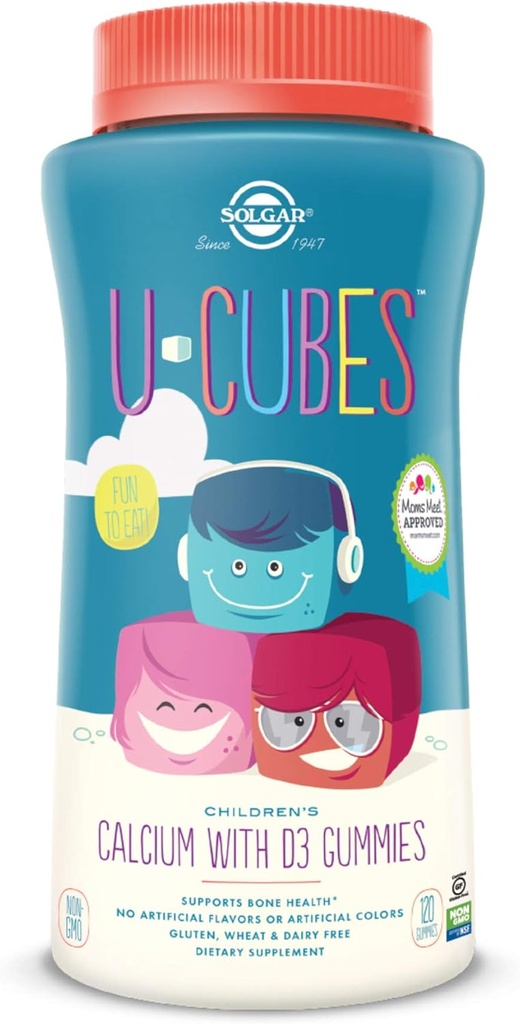 Solgar U-Cubes Παιδικό Ασβέστιο με Βιταμίνη D3, 120 Gummies - Φράουλα Γεύση - Υποστηρίζει την υγεία των οστών και των δοντιών - Μη Γλουτένη Γλουτένη Γλουτένη, Γαλακτοκομικά Χωρίς - 60 Μερίδες