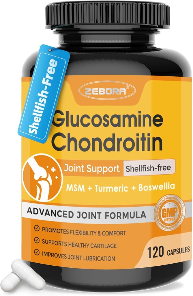 ZEBORA Glucosamine Chondroitin Κοινή υποστήριξη συμπλήρωμα, με MSM Turmeric Boswellia, Glucosamine Sulfate, Glucosamine Chondroitin MSM, για κοινές ενισχύσεις & ανακούφιση, 120 κάψουλες