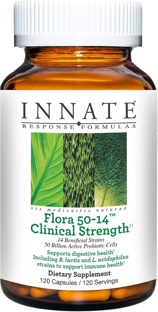 Innational Response Formulas Flora 50-14 Clinical Strength - Probiotic Supplement with 50 Billion CFU - 14 Probiotic Strains - Vegetarian and Non-GMO - Made Without 9 Food αλλεργιογόνα - 120 Κάψουλες