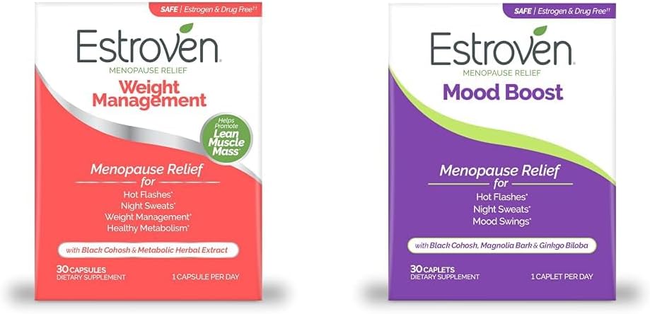 Estroven Weight Management for Menopause Relief - 30 Ct. & Mood Boost for Menopause Relief - 30 Ct. - Κλινικά Αποδεδειγμένα Συστατικά