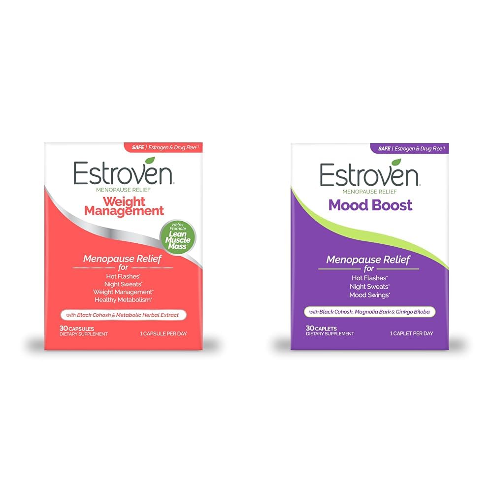 Estroven Weight Management for Menopause Relief - 30 Ct. & Mood Boost for Menopause Relief - 30 Ct. - Κλινικά Αποδεδειγμένα Συστατικά