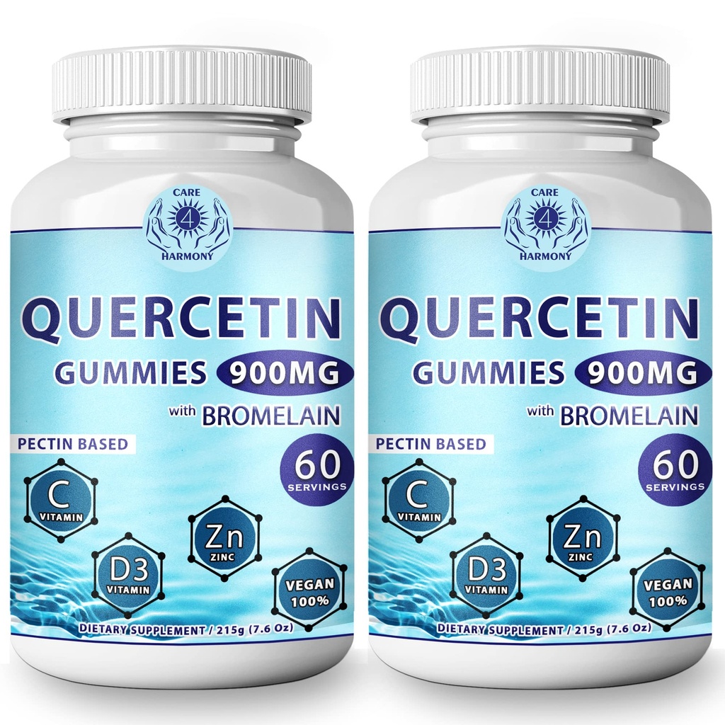 (2 Πακέτο) Κουερσετίνη Gummies - Κουερσετίνη με Βρομελαίνη Βιταμίνη C + ψευδάργυρο Βιταμίνη D3 – Μασώμενη Κουερσετίνη 900mg Συμπληρώματα - Κουερσετίνη για Παιδιά και Ενήλικες (2)