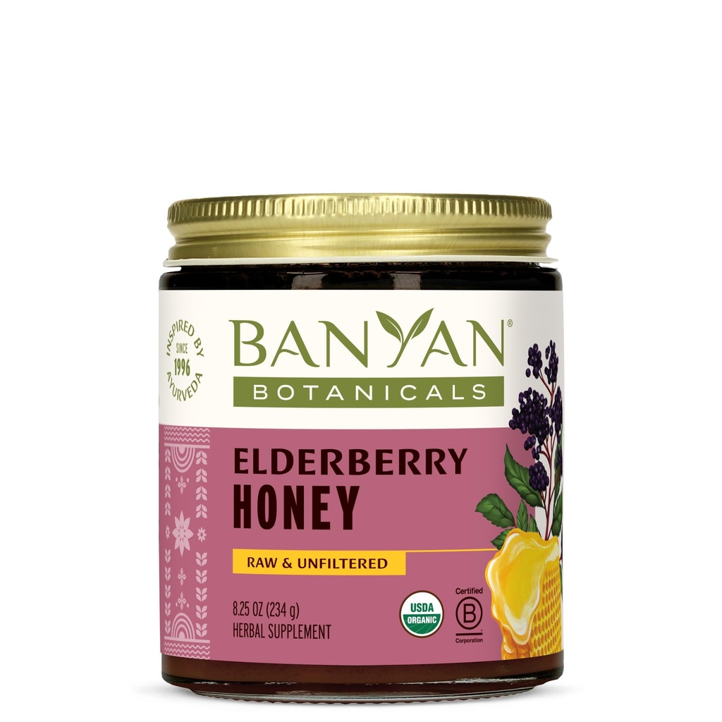 Banyan Botanicals Organic Elderberry Honey – Με Sambucus, Amla & Marshmallow --– Elderberry Immune Support for Kids & Adults* – 8.25 Oz – Raw, Unfiltered, Pollinator-Friendly, Sustainablely Sourced, Fair Wild