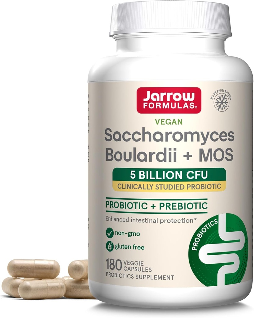 Jarrow Formulas Saccharomyces Boulardii + MOS - 5 Δισεκατομμύρια Οργανισμοί ανά υπηρεσία - 180 Καθυστερημένη απελευθέρωση Veggie Caps - Probiotic + Prebiotic - Εντερική Φυλλαδική Υποστήριξη - Μέχρι 180 Υπηρεσίες