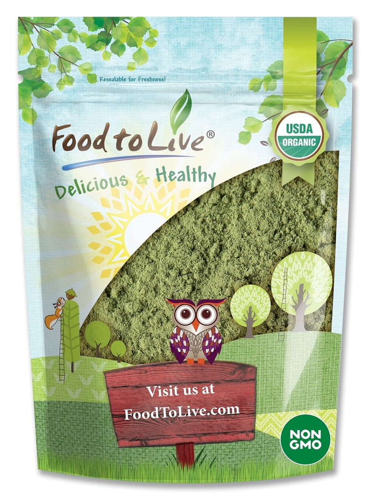 Food to Live Organic Alfalfa Powder, 1.5 Pounds - Non-GMO, Raw Dried Whole Young Leaves, Vegan, Great for Baking, Juices, Smoothies, Shakes, Tea, and Drinks. Good Source of Dietary Fiber and Protein