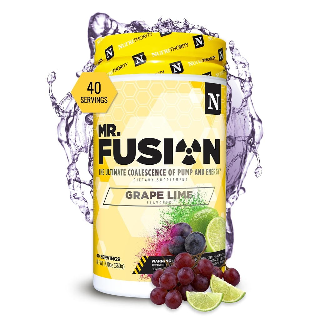 Nutrithority Mr.Fusion συμπλήρωμα προ προπόνησης, Grape Lime, 40 εξυπηρετήσεις - Έντονη εστίαση & αντλίες, Nitric Oxide Booster, Δεν Crash - Ισχυρή σκόνη ενέργειας για την αύξηση της δύναμης & των κερδών