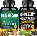 Bualle Sea Moss and Shilajit Bundle-Sea Moss 300mg,Black Seed Oil 100mg,Ashwagandha 50mg,Ginger & Shilajit 300mg,Rhodiola Rosea 100mg,Panax Ginseng 50mg,All in 1 Supplements-USA Made(2 Pack)