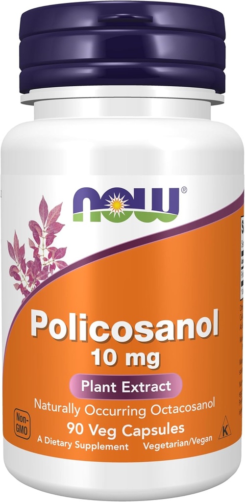 NOW Συμπληρώματα διατροφής, Policosanol 10 mg, Blend Long-Chain Λιπαρά αλκοόλες (LCFAs) που προέρχονται από ζαχαροκάλαμο, 90 Veg κάψουλες