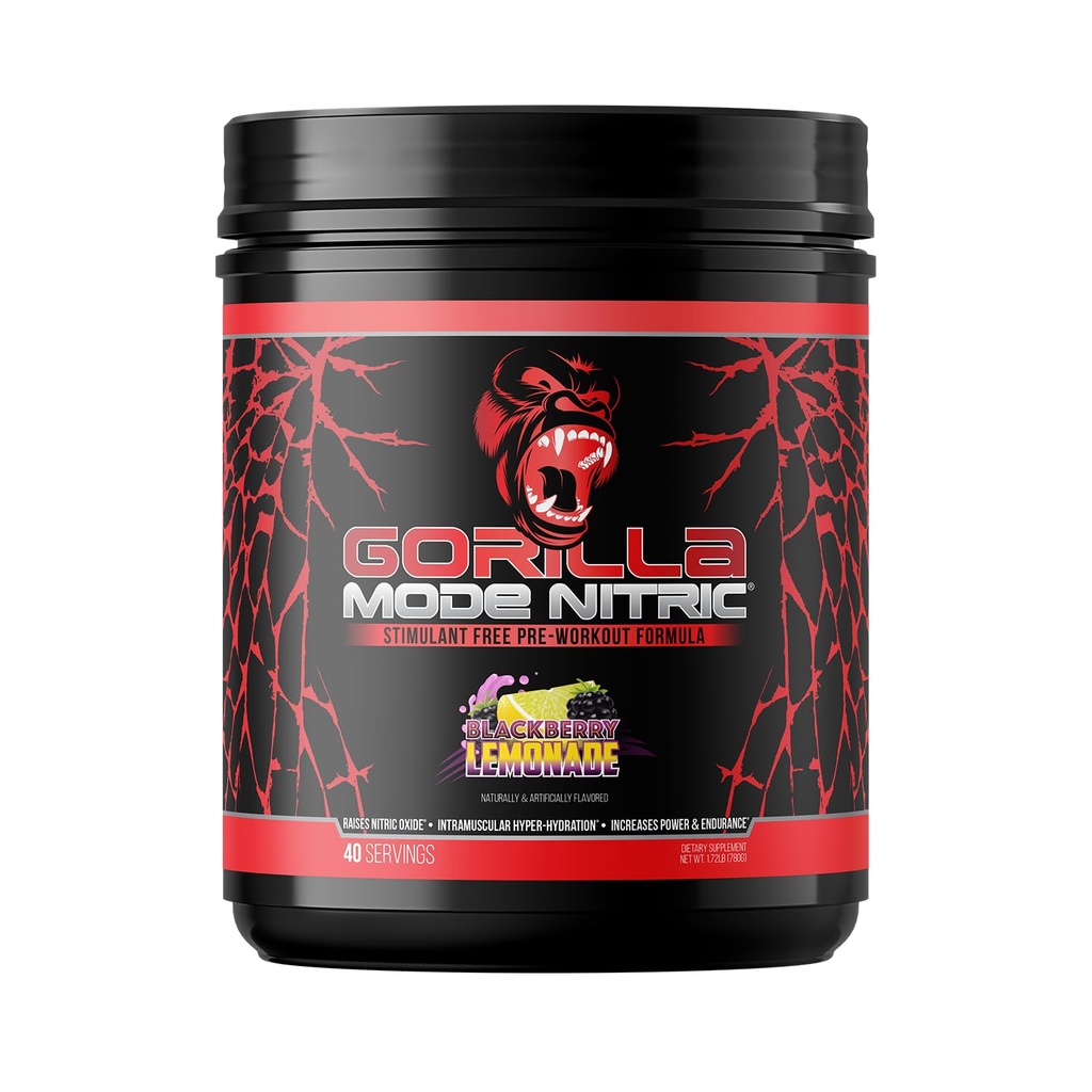 Gorilla Mind - Gorilla Mode Nitric Upgraded Simulant Free Pre-Wortout – Best Tasting & Most Refficient Simulant Free Pre-Workout/Massive Pump · Αγγειοδιαστολή · Power / 780 Grams (BlackBerry Lemonade)