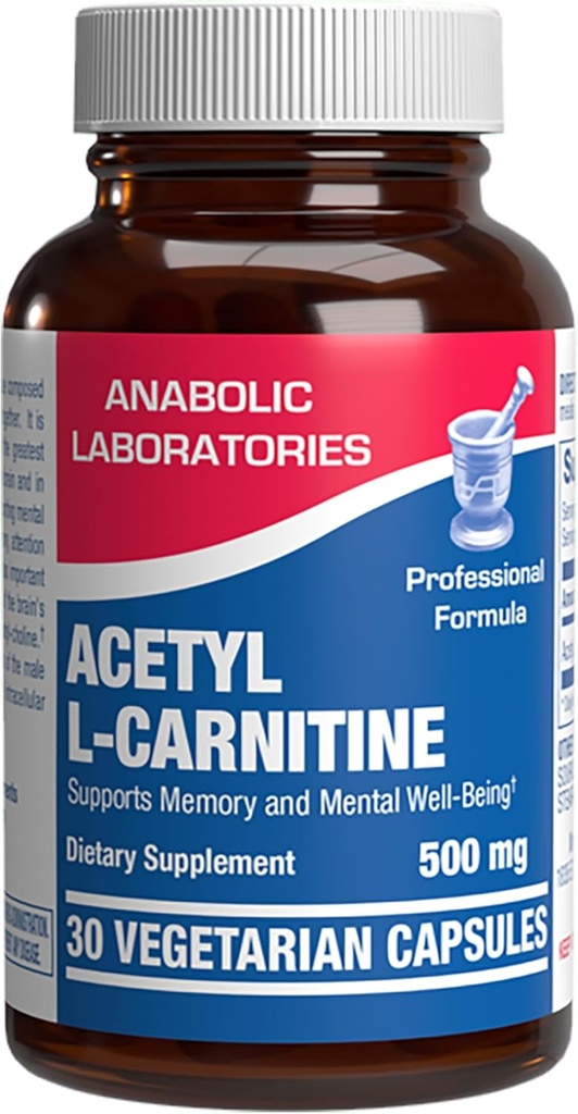 ALCAR Acetyl L-Carnitine 500mg - Υψηλή ισχύς L Carnitine συμπλήρωμα για Nerve Brain Memory Energy and Focus Support - Χορτοφαγική Μη-GMO & Made in The USA in cGMP Facilities - 30 Services