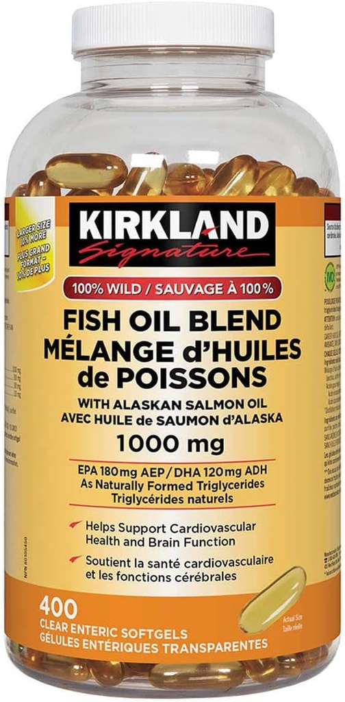 Costco Εταιρείες Inc. Kirkland Υπογραφή 100% Wild Fish Oil Blend με Salmon Oil Αλάσκας, 1000mg, 400 Softgels