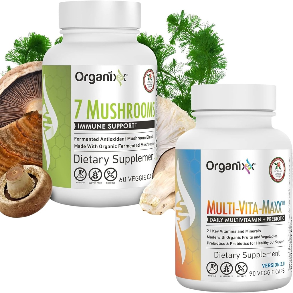 Organixx 7 Mushroom Organic Mushroom Supplement (60 Vegetarian Capsule) & Multi-Vita-Maxx Ολική Πολυβιταμίνη Τροφίμων (90 Gel Κάψουλες)