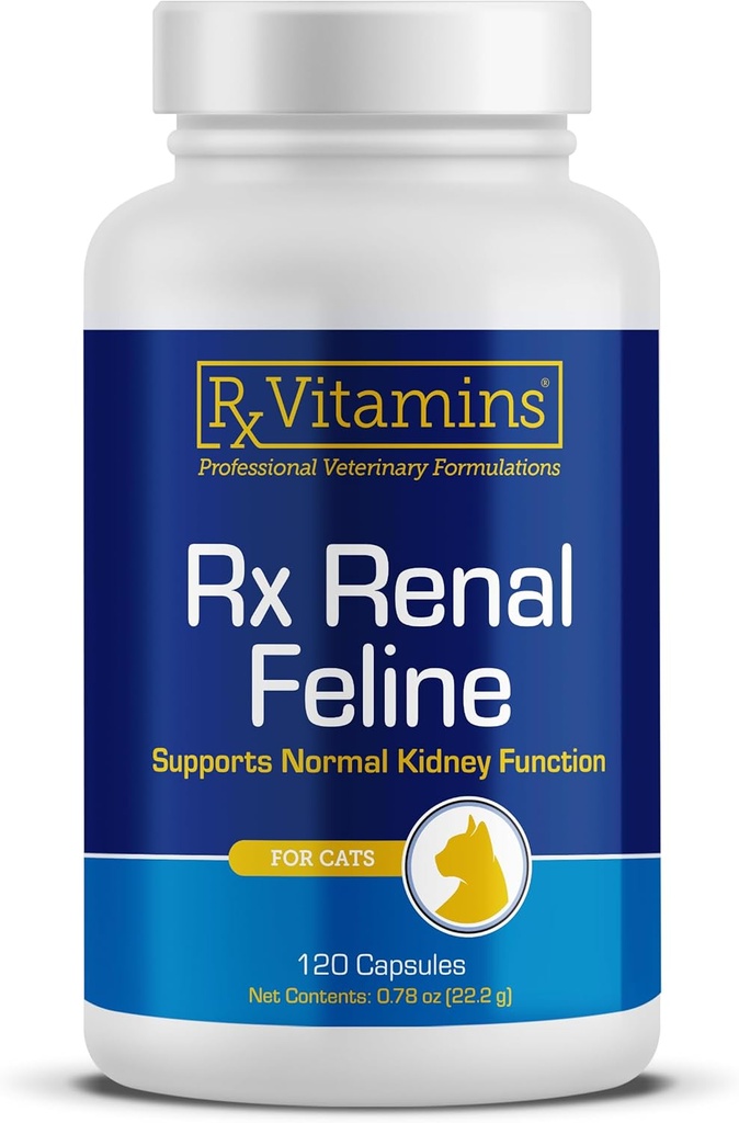 Rx Βιταμίνες Νεφρική Αιλουροειδή - Cat Kidney Support with Milk Thistle for Cats - Anti Inflammatory for Cats - Ενισχύει την Αντιοξειδωτική Γάτα Υγεία & Υποστήριξη ήπατος - Cat Immune Booster - 120 Κάψουλες