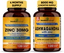 Sandhu Herbals Ψευδάργυρος 30mg συμπλήρωμα και οργανικό 4 σε 1 Ashwagandha κάψουλες με ψευδάργυρο