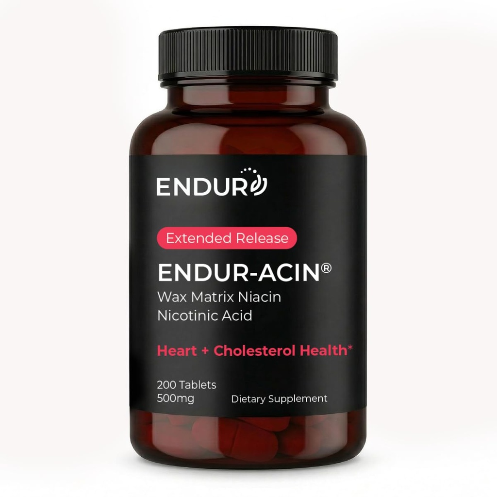 ENDUR-ACIN Νιασίνη, Υγεία Καρδιάς & Υγιεινή Χοληστερόλη Συμπλήρωμα Ισορροπίας, Εκτεταμένη Απελευθέρωση για Βέλτιστη Απορρόφηση, Χωρίς Γλουτένη, 500mg (200 δισκία)