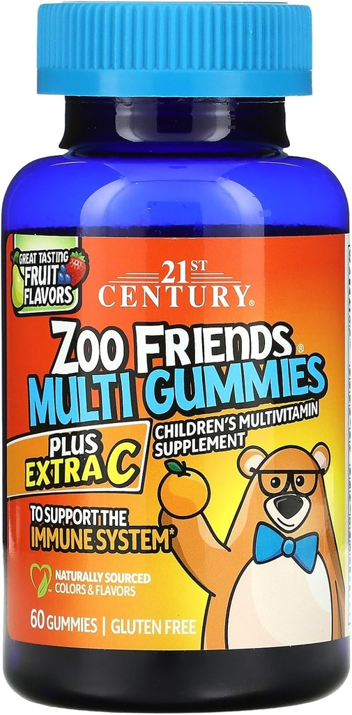 21ος αιώνας Zoo Friends Multi Gummies Plus Extra C, Fruit Flavors, 60 Count