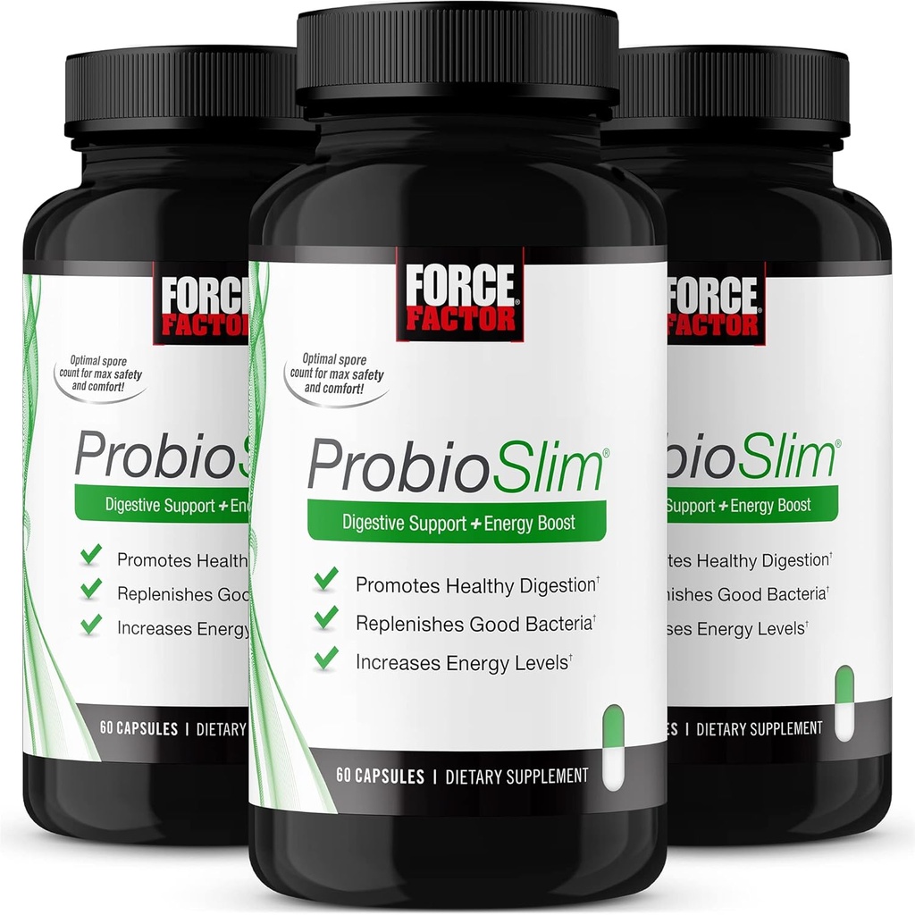 Force Factor ProbioSlim Probiotic Supplement για γυναίκες και άνδρες με προβιοτικά και εκχύλισμα πράσινου τσαγιού, μείωση αερίου, Bloating, δυσκοιλιότητα, υποστήριξη Digestive Health & Gut Health, 180 κάψουλες (3-Pack)