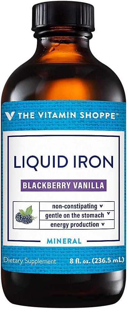 The Vitamin Shoppe Liquid Iron, BlackBerry Vanilla Flavored, Easily Absorbed, Non Constipating, Energy Production Immune Support (8 Fluid Ounces Liquid)