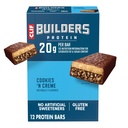 CLIF BUILDERS Protein Bars - Cookies 'n Cream Flavor - 20g Plant Based Protein - Gluten Free - Non-GMO - Low Glycemic - No Artificial Sweeteners - 2.4 oz. (12 Pack)