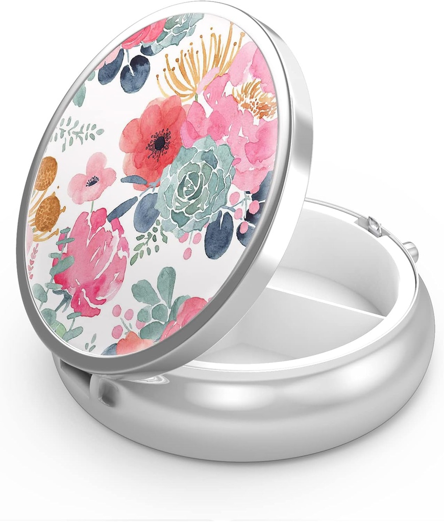 Κιβώτιο χαπιών 3 Διαμέρισμα μικρή θήκη χαπιών, Πόρτο για Pocket ή Purse Pill διοργανώτρια θήκη χαπιών για να κρατήσει βιταμίνες, φαρμακευτική αγωγή, ιχθυέλαιο και συμπληρώματα (Flower and Succulents)