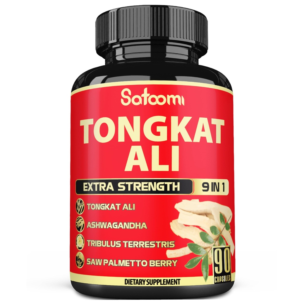 Satoomi 9in1 Tongkat Ali Root Extract - Ashwagandha, Tribulus Terrestris - 90 κάψουλες για 3 μήνες - Δύναμη υποστήριξης, ενέργεια & υγιής ανοσοποίηση