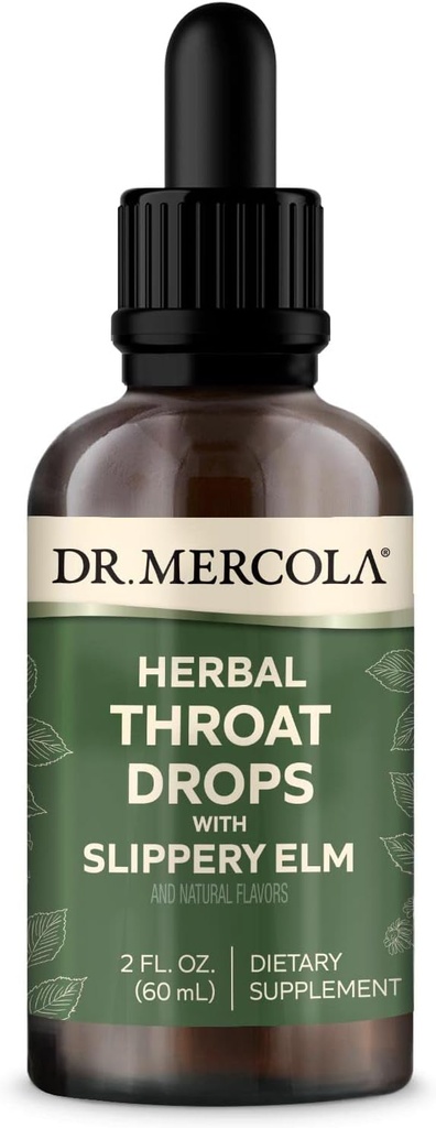 Dr. Mercola Herbal Throat Drops with Slippery Elm Dietary Supplement, Φυσικές Γεύσεις, 30 Μερίδες, 2 fl oz (60 mL), GMO Free, Χωρίς γλουτένη, Χωρίς σόγια
