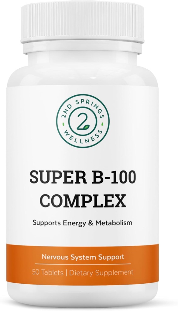Super B-100 Complex - High Potency B Vitamin Complex with B-6, B-12, Folate, Niacin, Biotin, Choline, Inositol and PABA for Energy, Metabolism, Brain and Nerve Support
