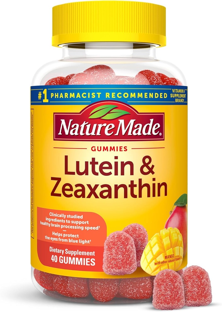 Nature Made Lutein & Zeaxanthin Gummies, Eye and Brain Supplement, 40 Vegan Gummies, 20 Day Supply