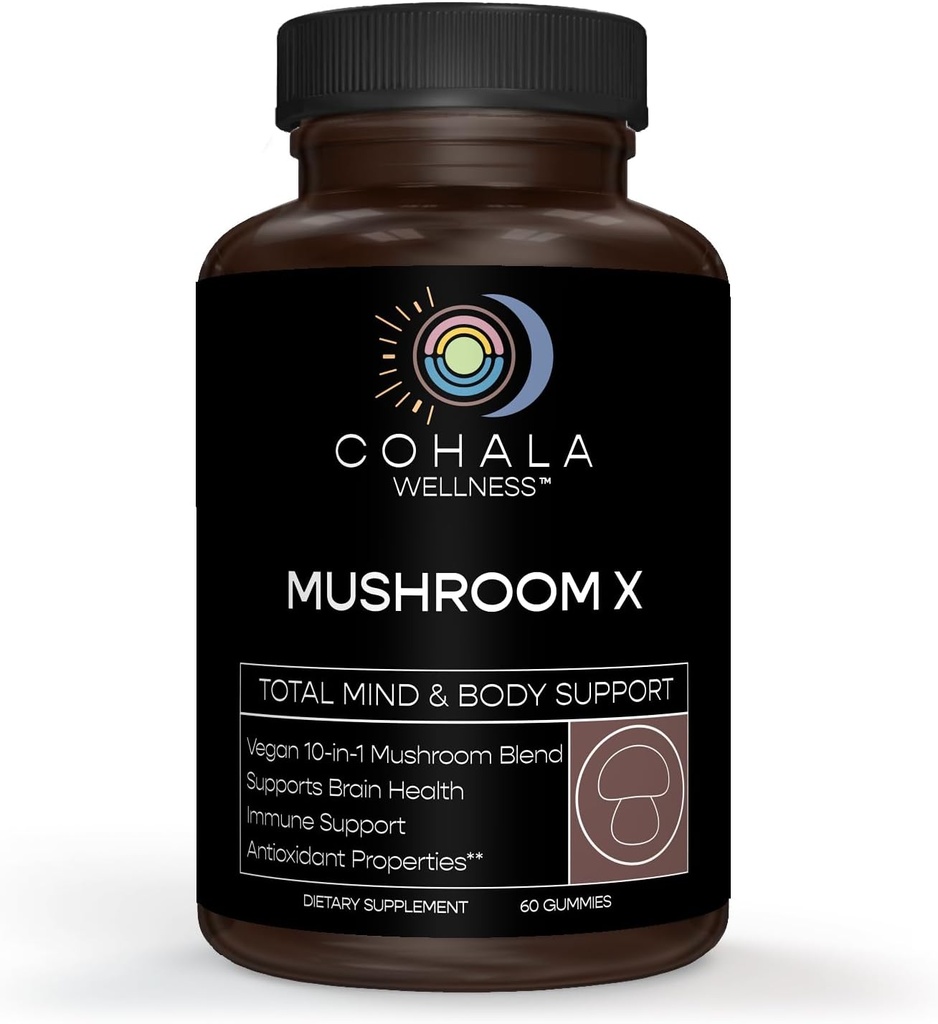 Mushroom X - Vegan Mushroom Gummies Complex 10-in-1 Blend - Reishi Turkey Ουρές Lions Mane Συμπλήρωμα - Εγκέφαλος, Ανοσολογική Υποστήριξη, Ενέργεια, Άγχος Ανακούφιση - 60 Gummies