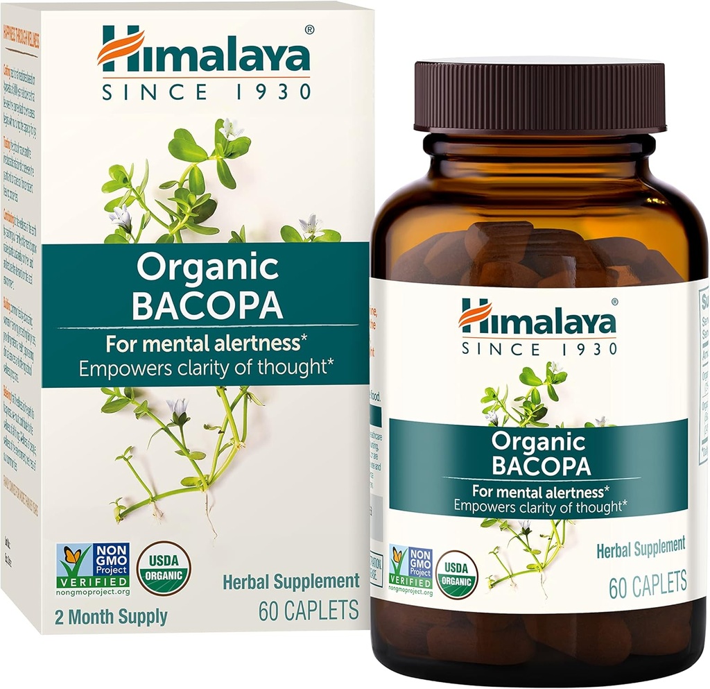 Himalaya Bacopa Monnieri Nootropic βοτανικό συμπλήρωμα, υποστηρίζει την ηρεμία, τη μνήμη, τη γνώση, USDA Certified Organic, Non-GMO, 750 mg, 60 φυτικής βάσης, 60 ημέρες προσφοράς