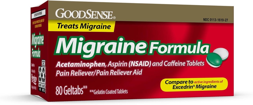GoodSense Migraine Relief Geltabs, Acetaminophen, Aspirin (NSAID) και Caffeine, 80 Count