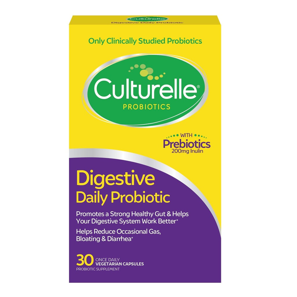 Culturelle Daily Probiotic Capsules For Men & Women, Most Clinically Studied Probiotic Strain, Digestive & Gut Health, Supports Occasional Diarrhea, Gas & Bloating, 1 Month Supply, 30 CT