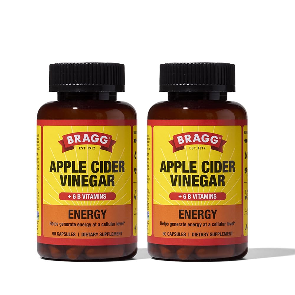 Bragg Energy Κάψουλες μηλίτη μήλου με B-12 Βιταμίνες - 90 Κάψουλες (2 Συσκευασία) – Διαχείριση βάρους - Μη ΓΤΟ, Vegan, Χωρίς γλουτένη - Βοηθά στην παραγωγή ενέργειας σε Κυτταρικό Επίπεδο για άνδρες και γυναίκες