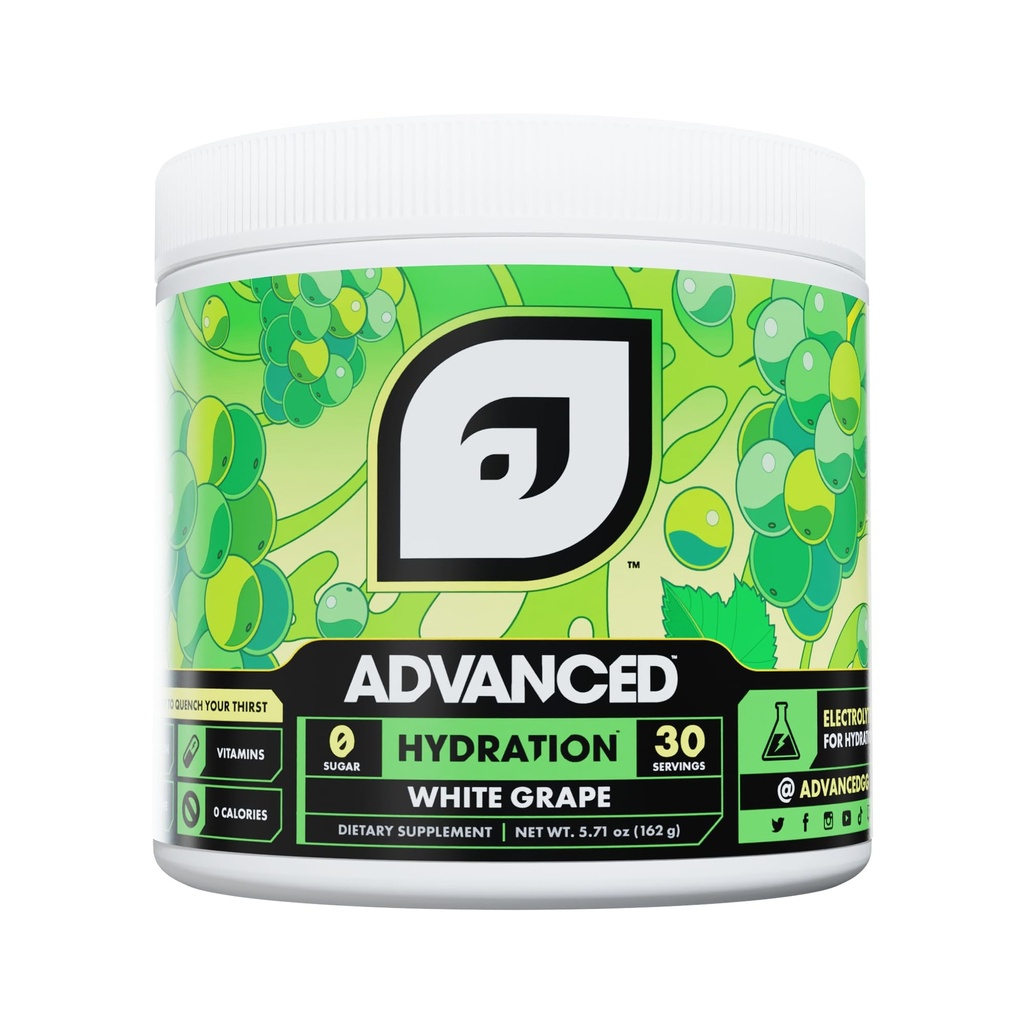 Advanced Hydration High-Performance Ηλεκτρολυτικό Ποτό Μείγμα με Βιταμίνες Β για Ενυδάτωση Ολοήμερης Ημέρας - Χωρίς καφεΐνη, Μηδέν θερμίδες, Χωρίς Ζάχαρη, & Κετό Φιλικό - (30 μερίδες, Λευκό Σταφύλι)