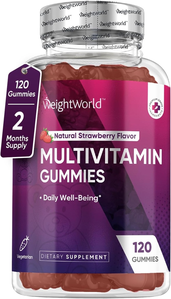 ΒάροςWorld Adult Multivitamin Gummies - 120 Men's Gummy Multivitamins with Nutrients for Daily Well-Being - Vegetarian Women's Gummy Vitamin (2-Month Supply) - Μη ΓΤΟ, Χωρίς λακτόζη & Γλουτένη