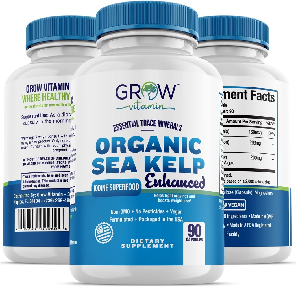 Organic Sea Kelp (Icelandic) Enhanced - Pure Healthy Thyroid Support Natural Iodine Supplement w/Organic Sea Kelp, Blue- Green Algae & Red Algae - Ανοσοποιητικό Σύστημα & Υποστήριξη Μεταβολισμού - 90 Κάψουλες