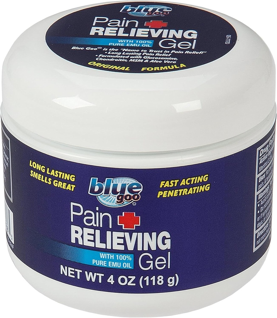 Blue Goo Pain Reliefing Gel – Ανακούφιση για την πλάτη, το λαιμό, τους μυς και τους κοινούς πόνους, γρήγορη ψύξη και καταπραϋντική ανακούφιση με 100% καθαρό λάδι Emu, 4 oz (1 Pack)