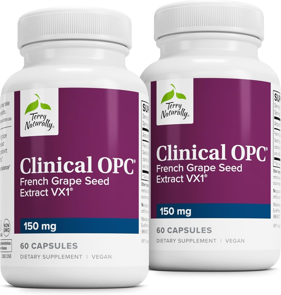 Terry Φυσικά Κλινική OPC - Καρδιαγγειακή Υγεία & Focus συμπλήρωμα υποστήριξης - Συμπλήρωμα διατροφής με εκχύλισμα σπόρων σταφυλιών & λεκιθίνη ηλίανθου - Ανοσοποιητική υποστήριξη - 150 mg, 60 Softgels (πακέτο του 2)