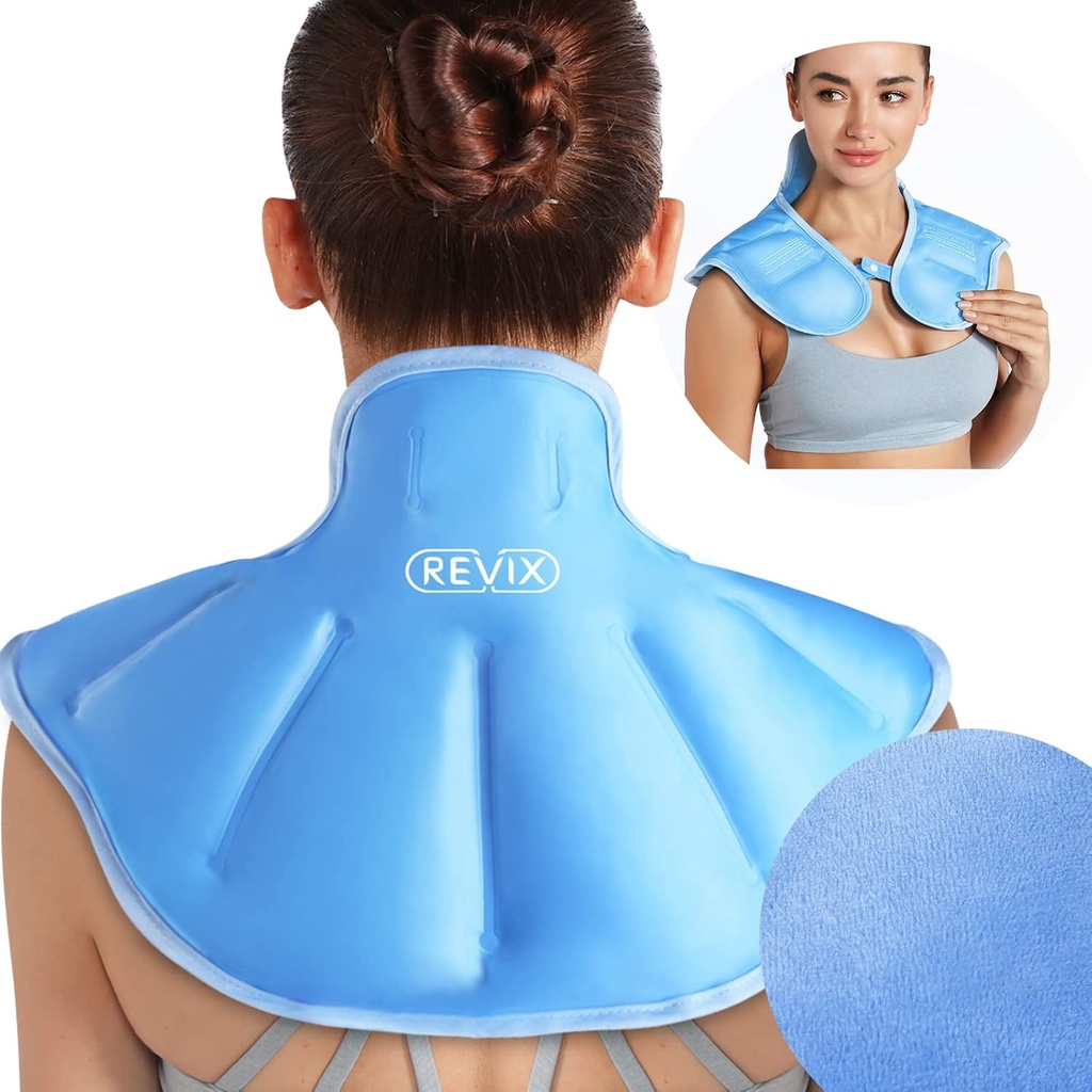 ReVIX Ice Pack για το λαιμό και τους ώμους πάνω πίσω δυσφορία, μεγάλο πακέτο πάγου λαιμό περιτύλιγμα με μαλακό Plush Lining, επαναχρησιμοποιήσιμη Gel κρύο συμπίεση για την αποκατάσταση μετά την προπόνηση, μπλε